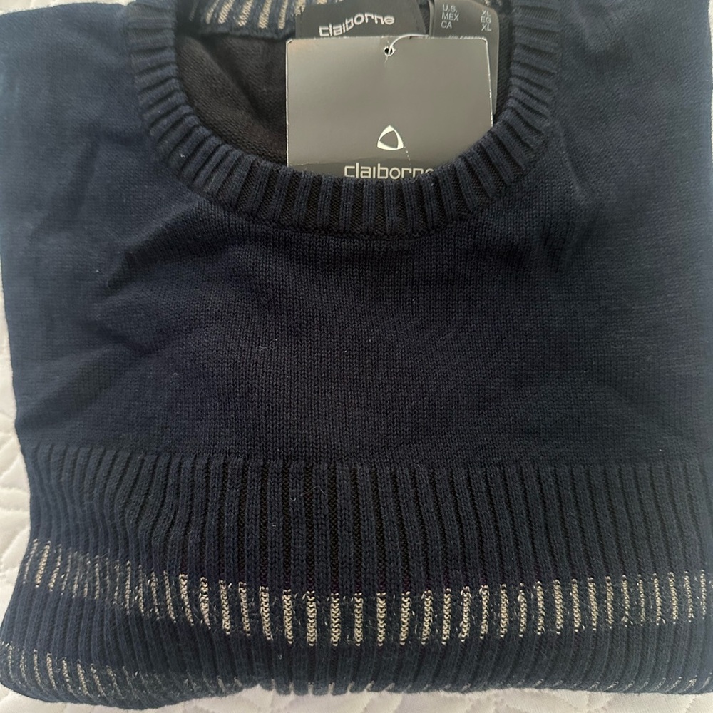 Claiborne Blue Crewneck Sweater with Ribbed Collar XL